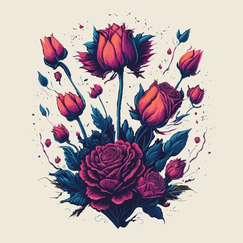 Rose shrub neon tattoo style