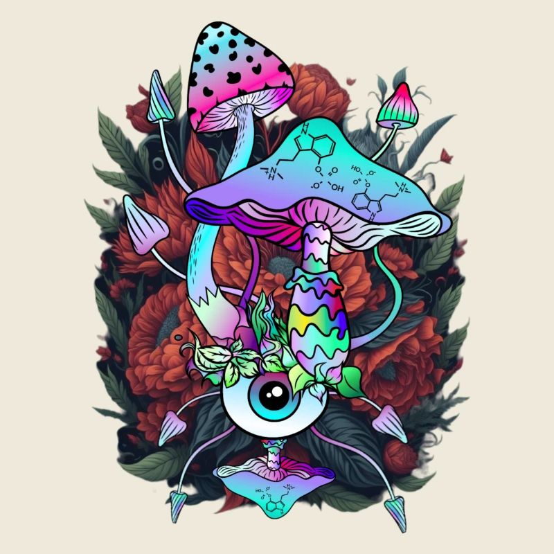 Champignon Psychédélique - Eyes Art with Flowers
