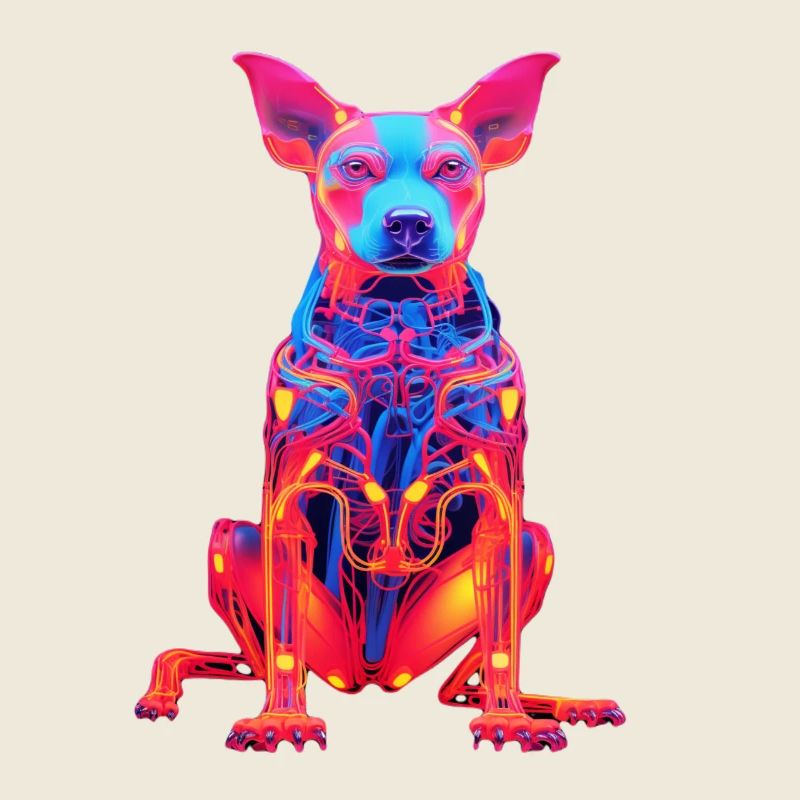 Neon dog with tech design