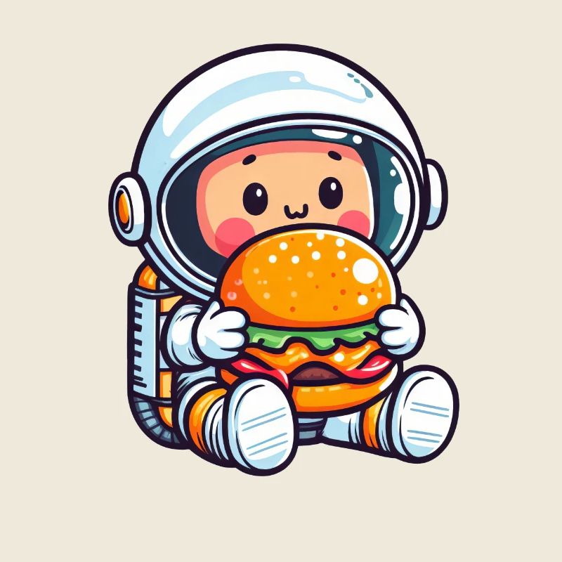 Kawaii Astronaut isst einen Hamburger