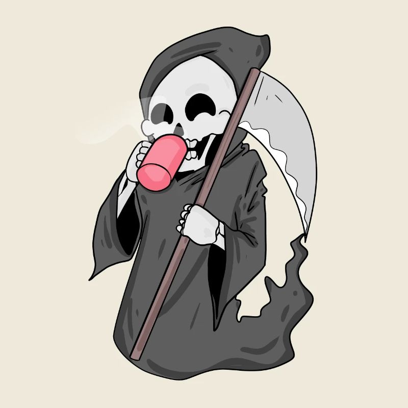 Grim Reaper with coffee