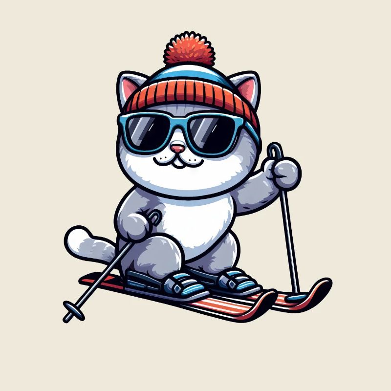 British Shorthair Cat Skiing Winter