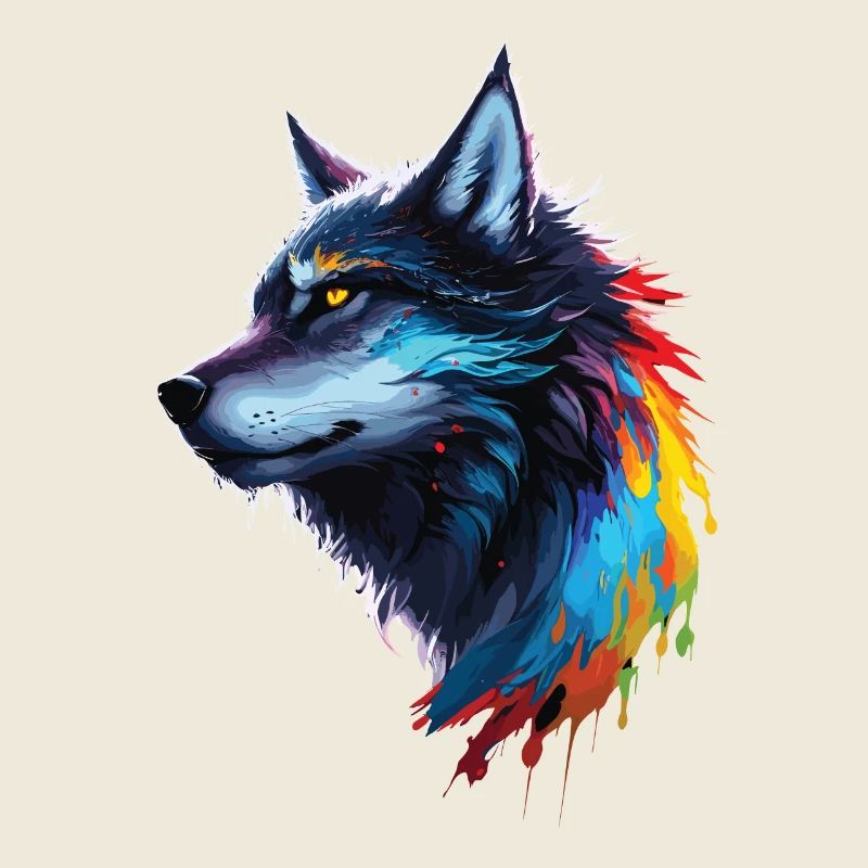 Loup aquarelle arcenciel éclaboussé