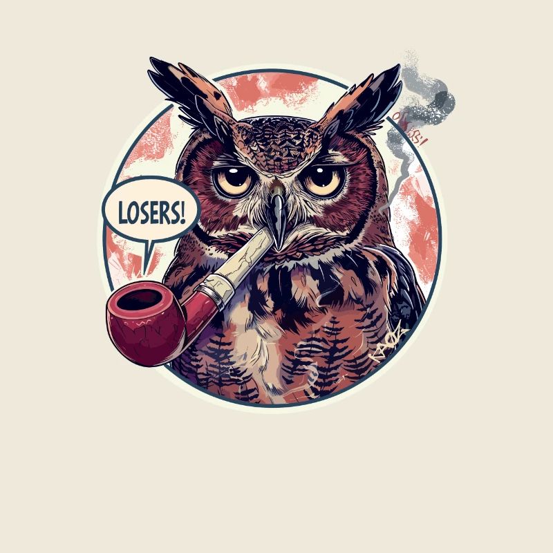 Eule mit Tabakpfeife sagt "Verlierer"