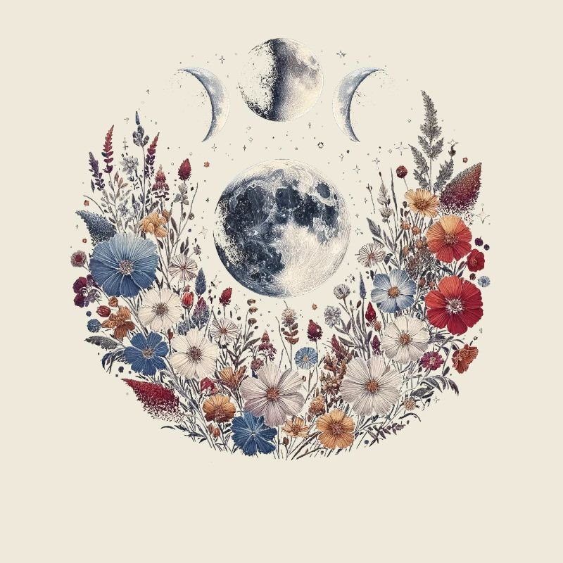Cottagecore Full Moon With Flowers