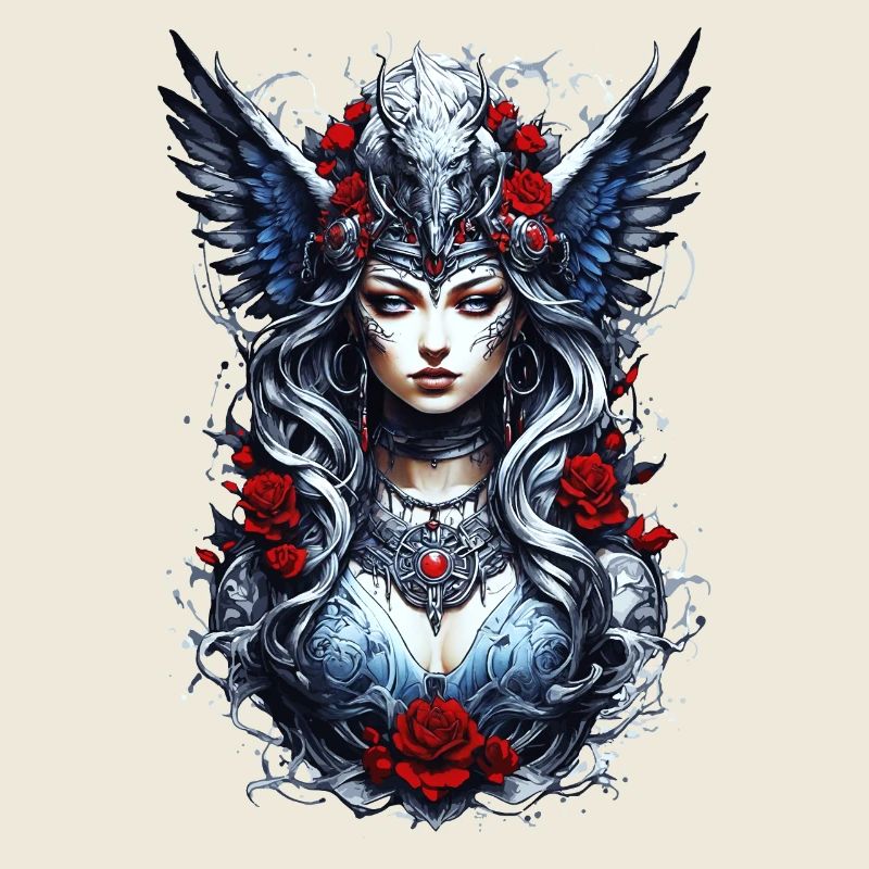 Valkyrie with Ravens, Roses, Vikings