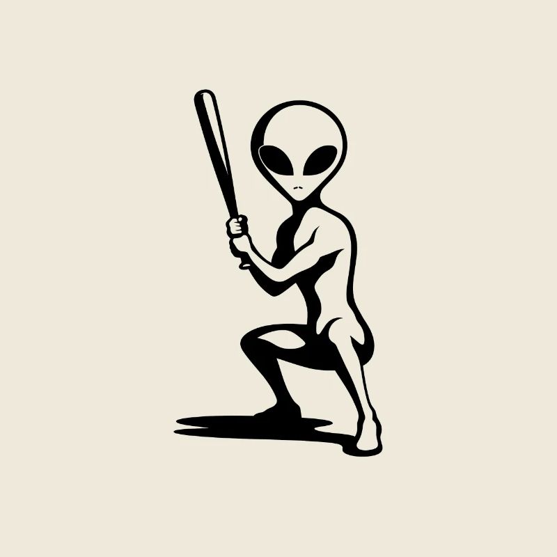 Alien Silhouette Baseball Player UFO Sport