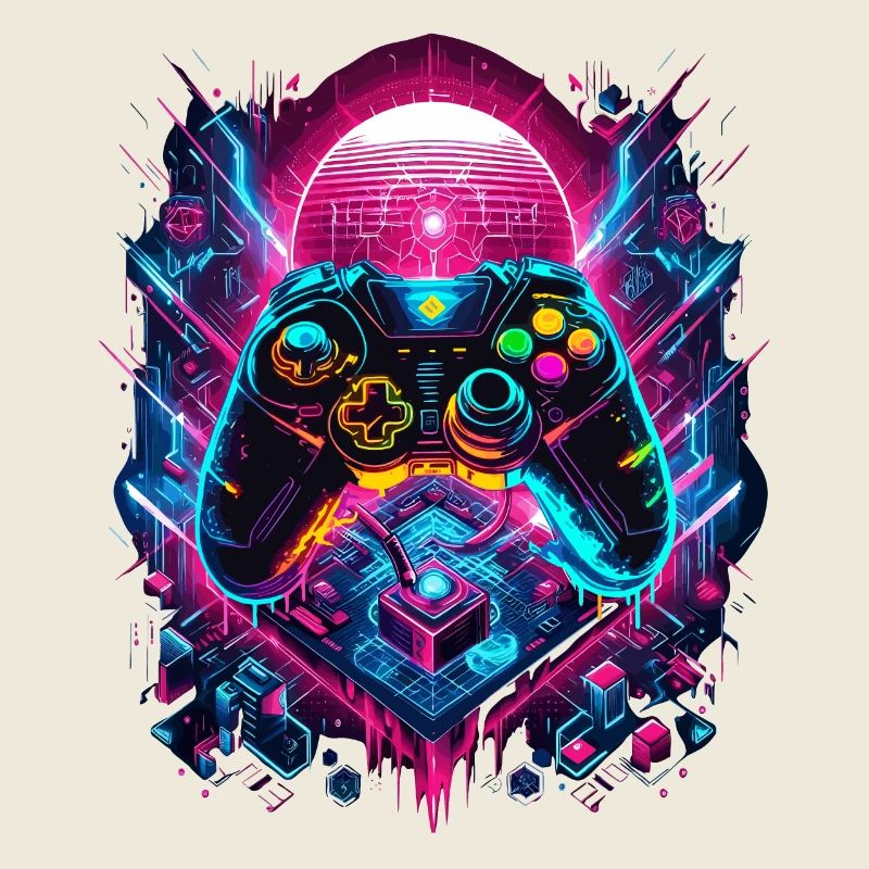 Vibrant Cyberpunk Gaming Controller Graphics