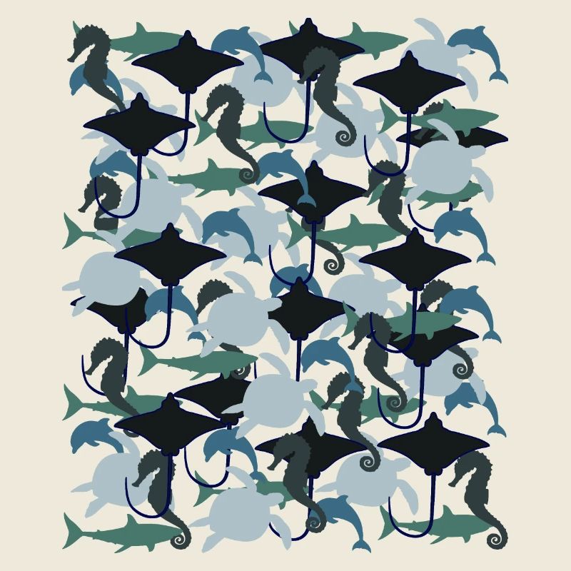 Raie, requin, dauphin, tortue de mer, hippocampe