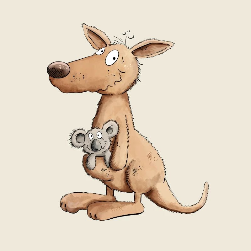 Drolliges Känguru Mit Koala Bär Im Beutel