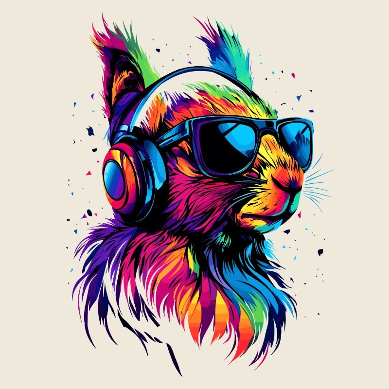 Eichhörnchen Kopfhörer Bunt Popart DJ Eichhörnchen