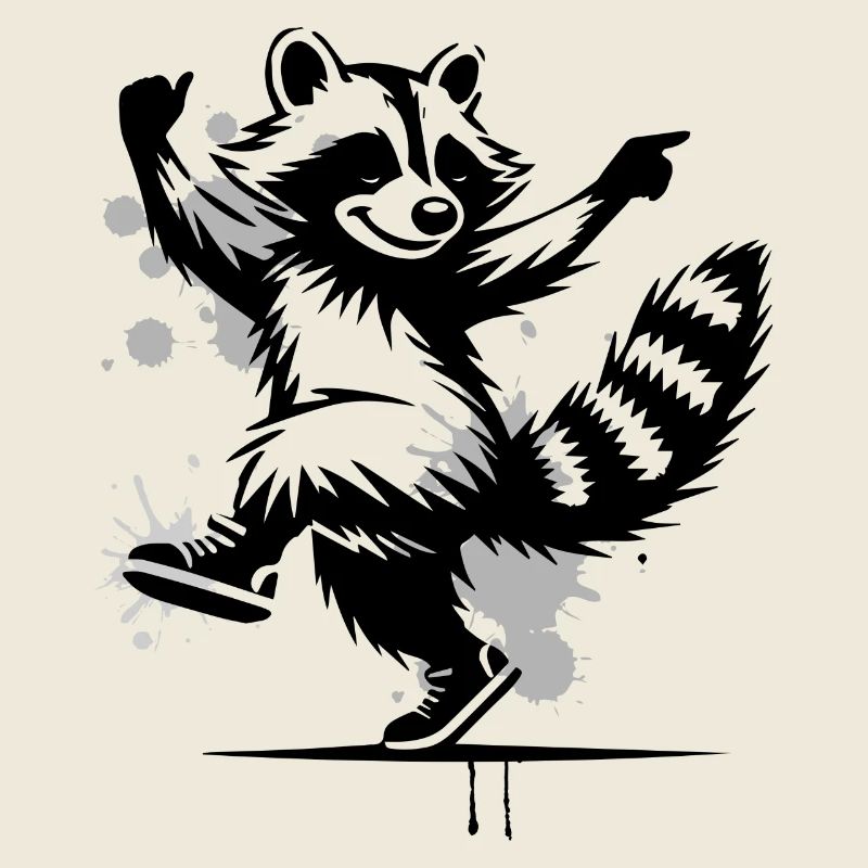 Tanzender Waschbär im Stencil-Stil