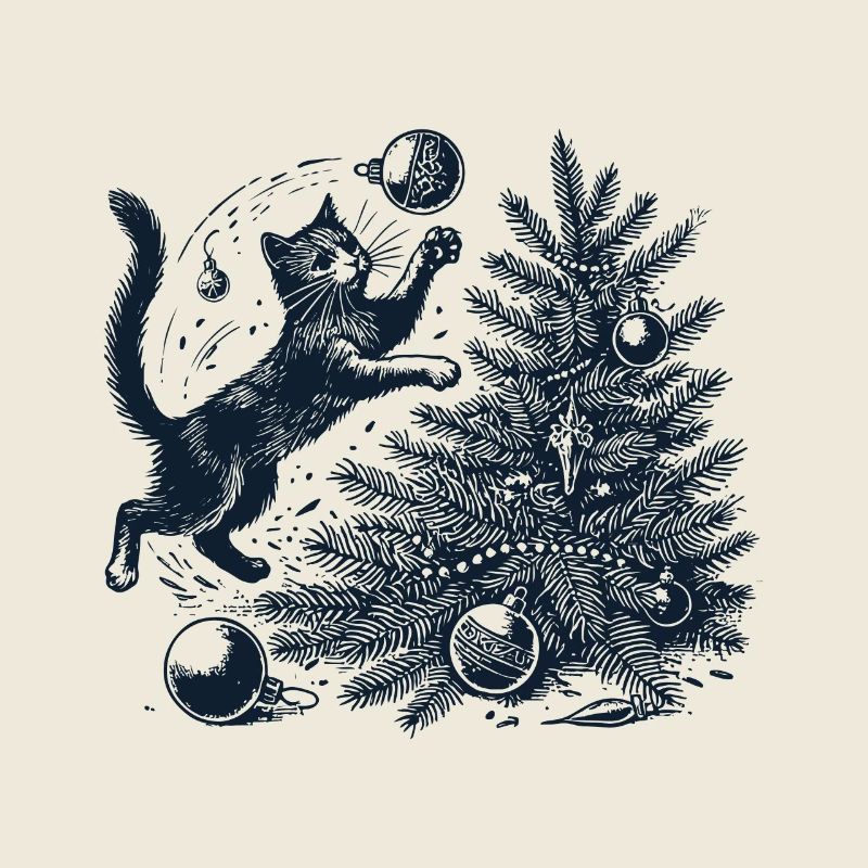 Drôle de chat Noël style vintage rétro