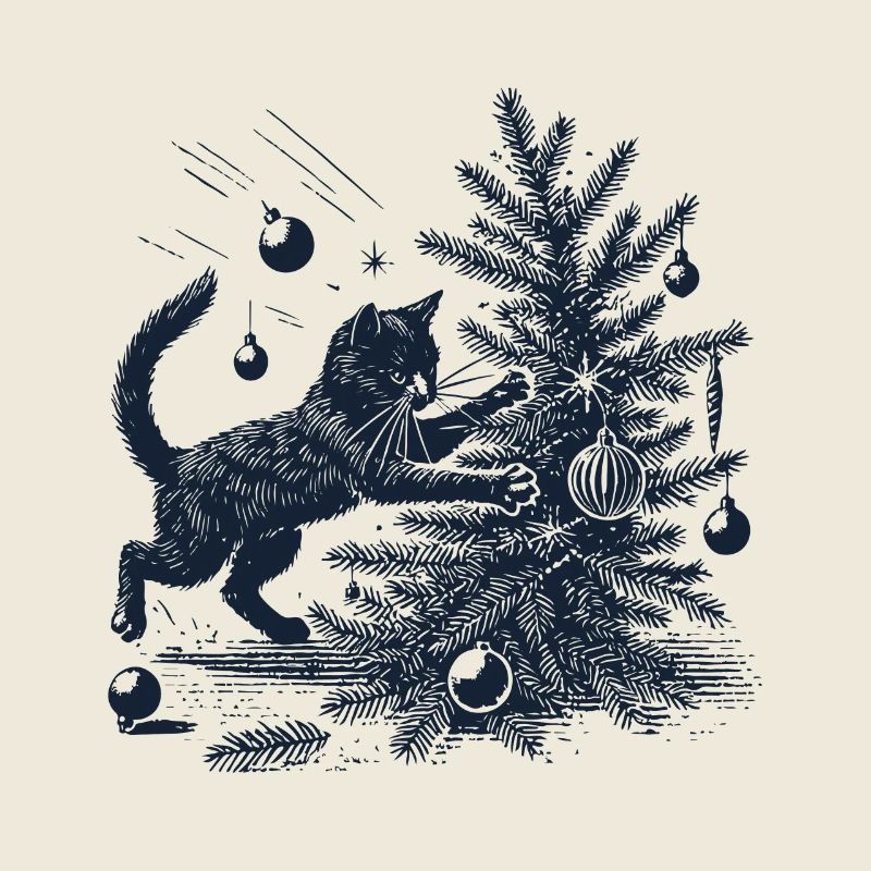Drôle de chat Noël rétro look vintage