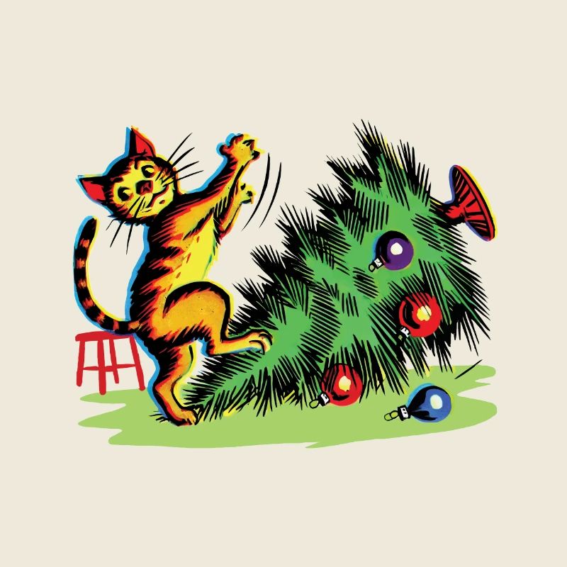 Drôle de chat Noël style vintage rétro