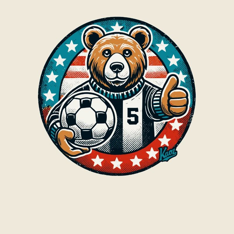 Fußball-Bär mit Ball und Daumen hoch