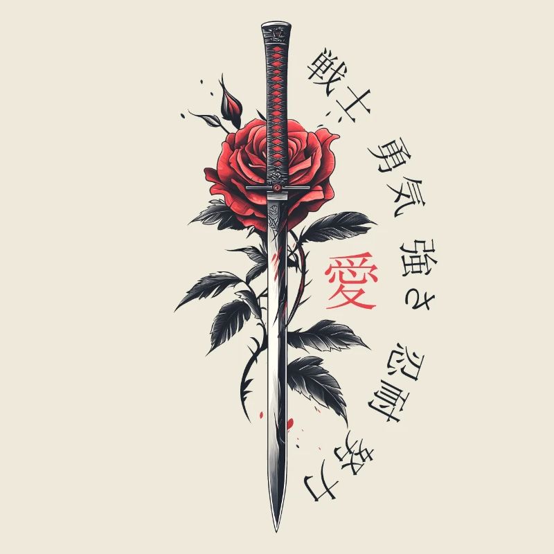 Japon Épée Rose Personnages Esthétique