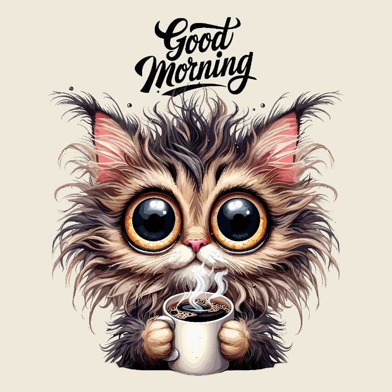 Chat Café Bon Matin Bureau Matin Grouch Drôle