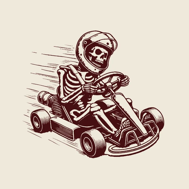 Rétro Skeleton Go-Kart Driver Course Adventure