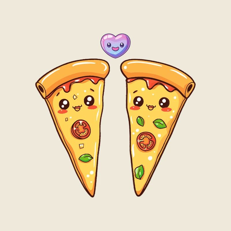 Pizza Paar Liebe Herz Comic