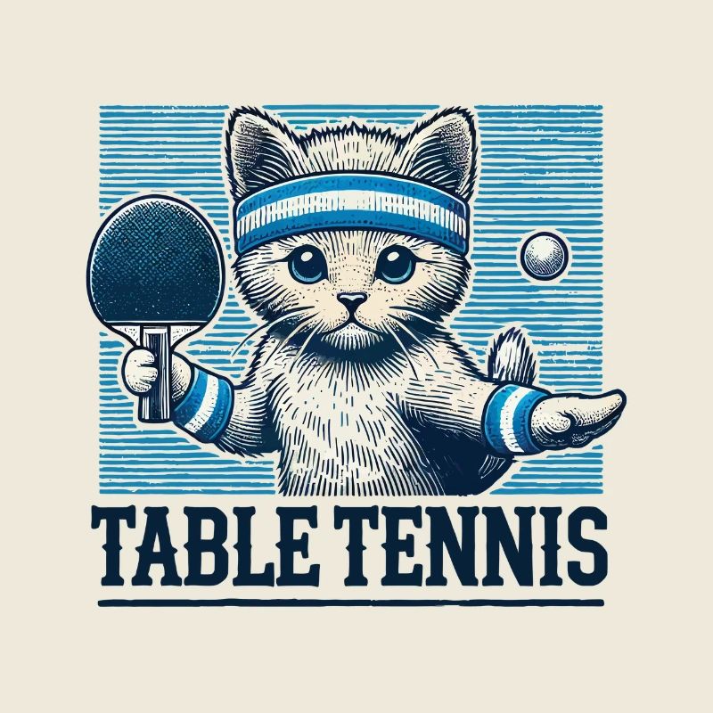 Chat mignon tennis de table look vintage