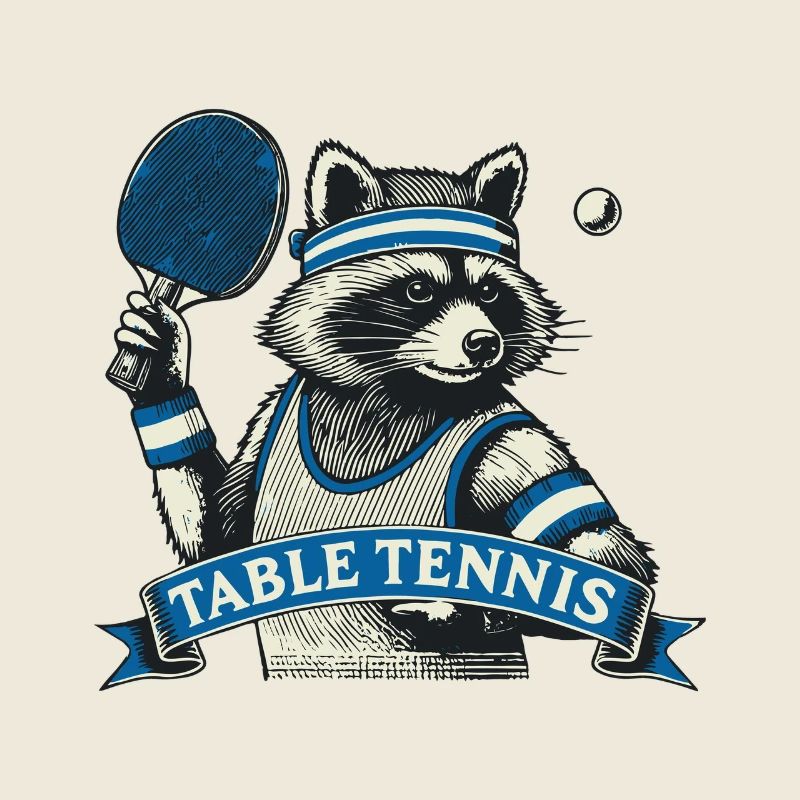 Table Tennis Raccoon Player Retro Fun