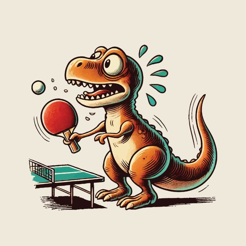 Drôle de T-Rex jouant au tennis de table