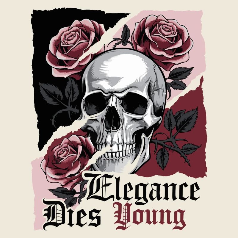 Elegance Dies Young Gothic Skull Rose