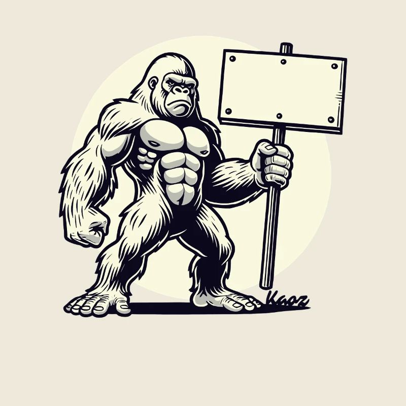 Strong gorilla with a blank shield: Your text here!