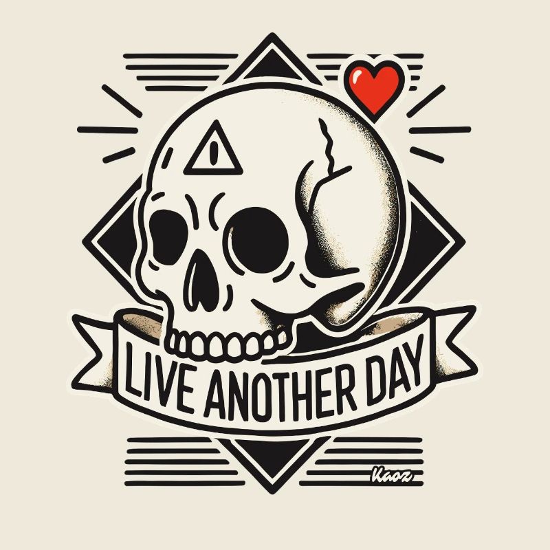 Totenkopf mit Herz: Lebe einen weiteren Tag