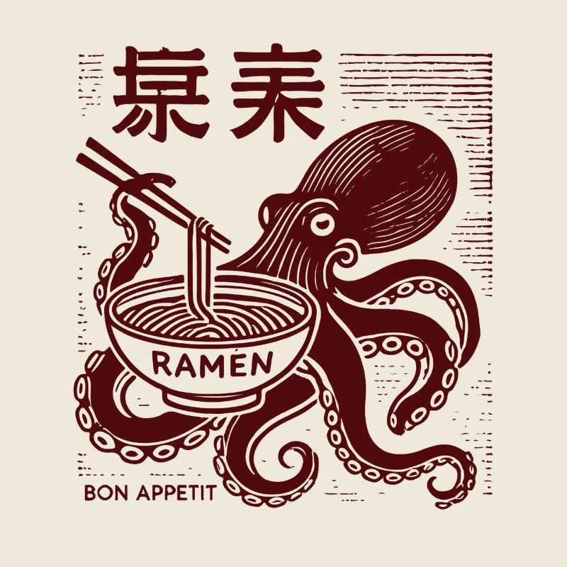 Ukiyo-E Ramen Nouilles Octopus Rétro Style Japon