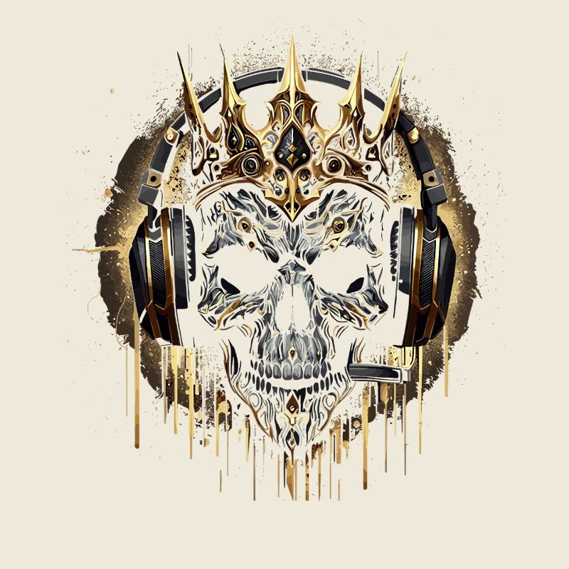 Gaming Skull Gold with Headset and Crown