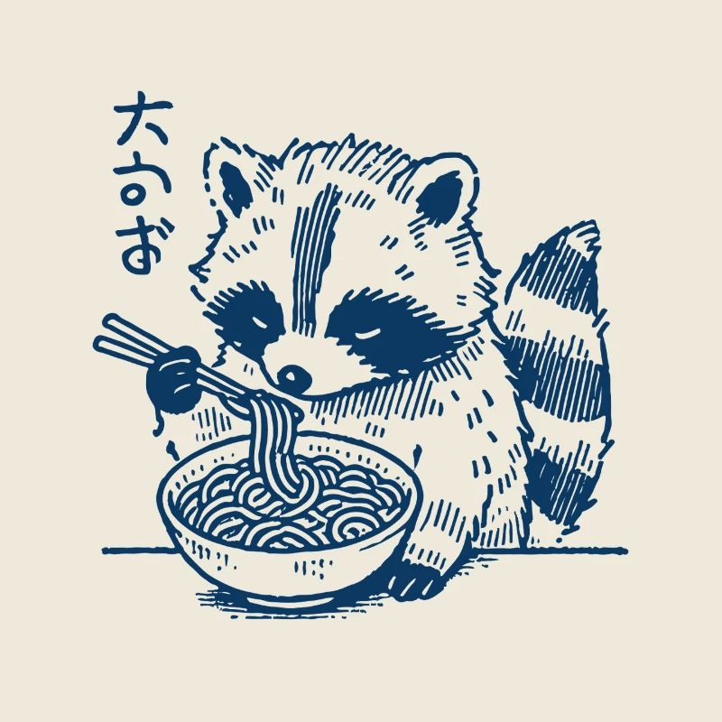 Waschbär Ramen Nudeln Ukiyo-E Japan Retro Kawaii