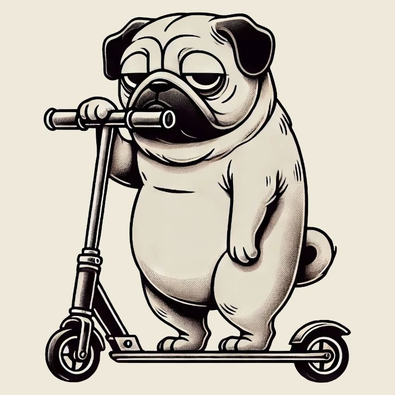 Lustiger Mops Roller Scooter Kickroller Grumpy