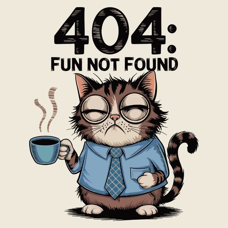 404 Fun Not Found - Tired Coffee Cat Work Meme