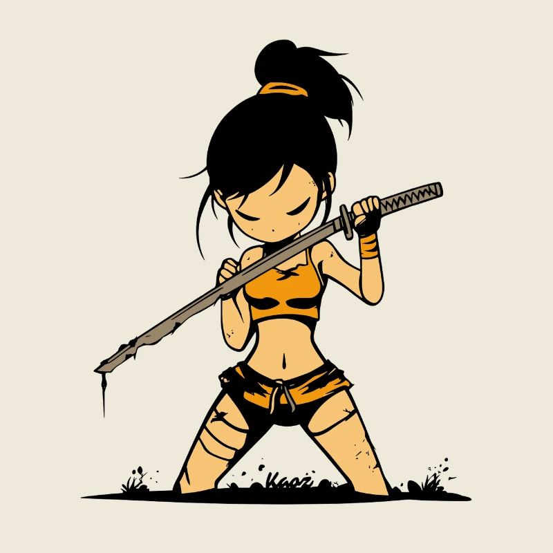 Coole Samurai Kriegerin mit Katana