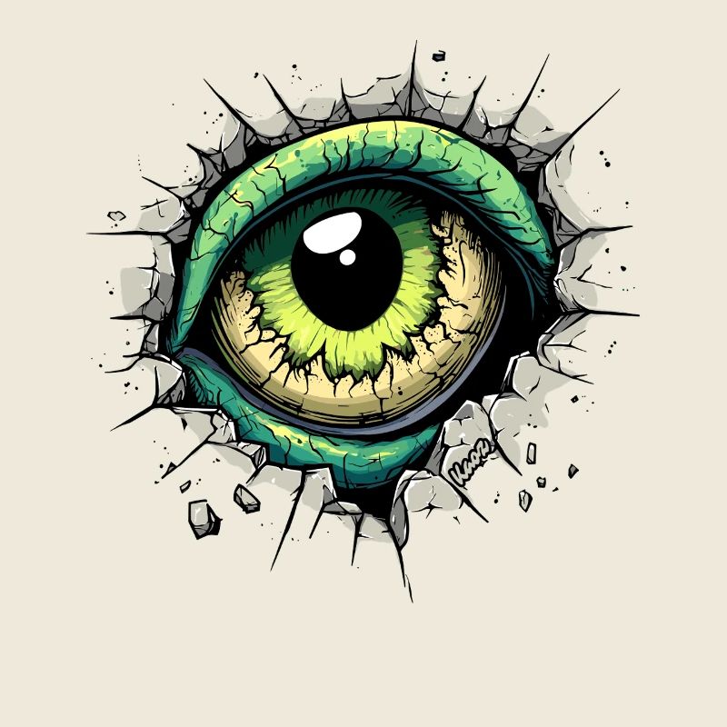 Œil de monstre jetant un coup d’œil à travers le trou dans le mur