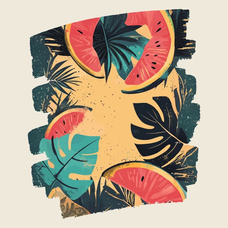 Pastèque d’été et palmiers