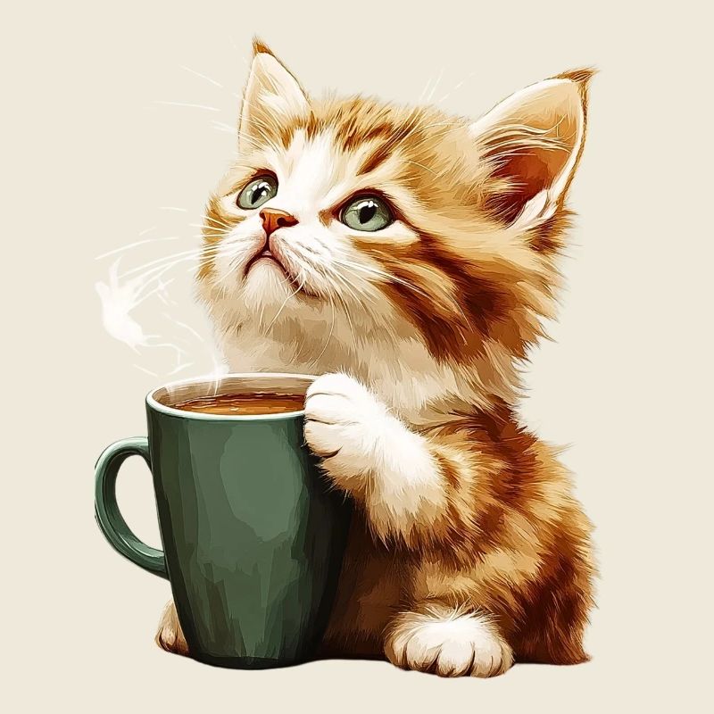 Chaton mignon avec tasse à café