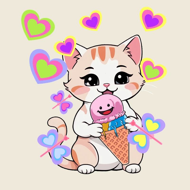 Katzen Sommerzeit Kinder Kind Katze Eis Herzen