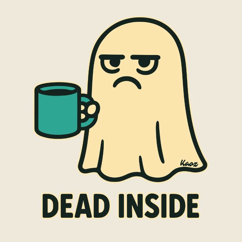 Ghost with coffee and a dead look inside