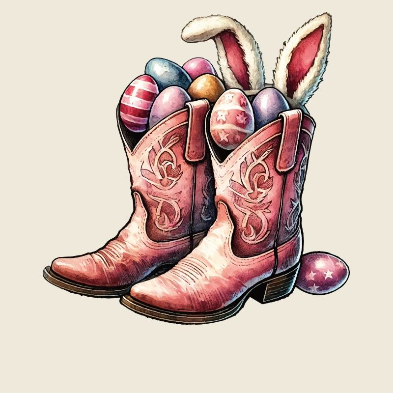 Bottes de cow-boy rétro de Pâques avec des œufs
