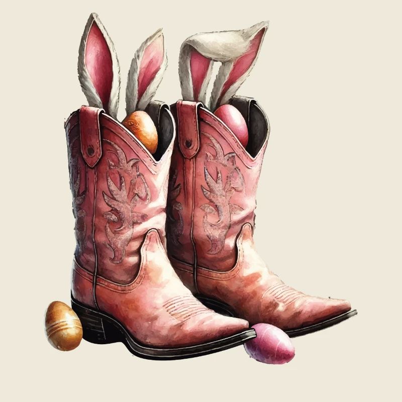 Bottes rétro de cow-boy de Pâques avec oreilles de lapin Vintage
