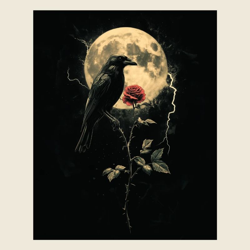 Raven Rose Moon Gloomy Gothic Black Crow