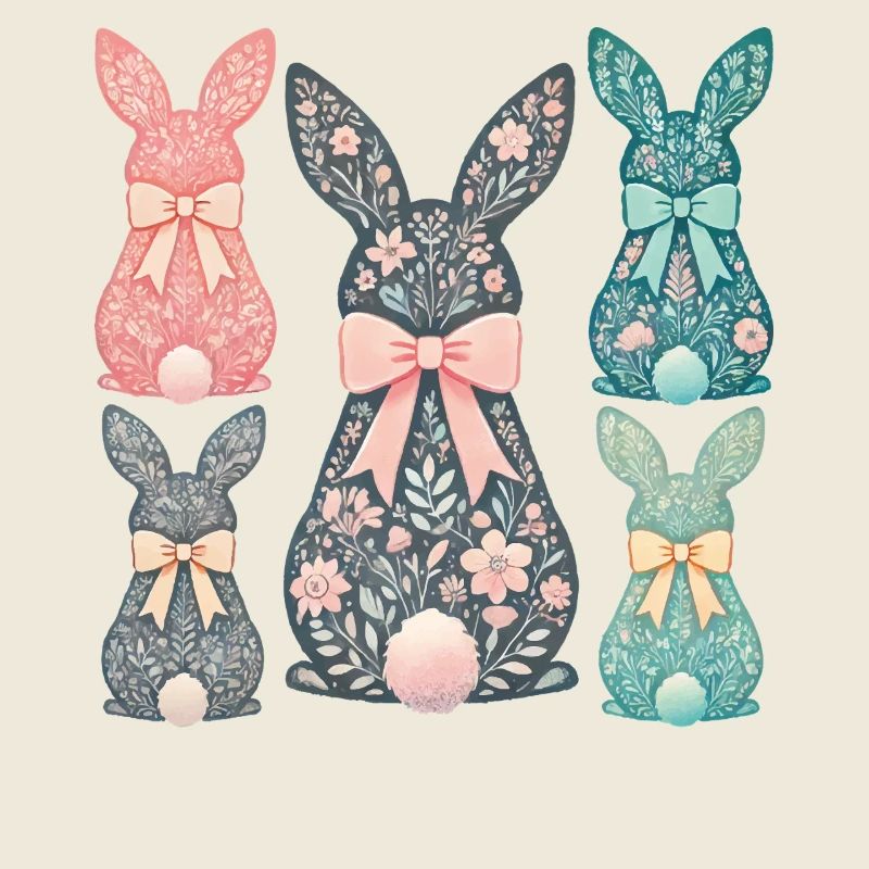 Easter Bunny Floral Pattern Retro Look