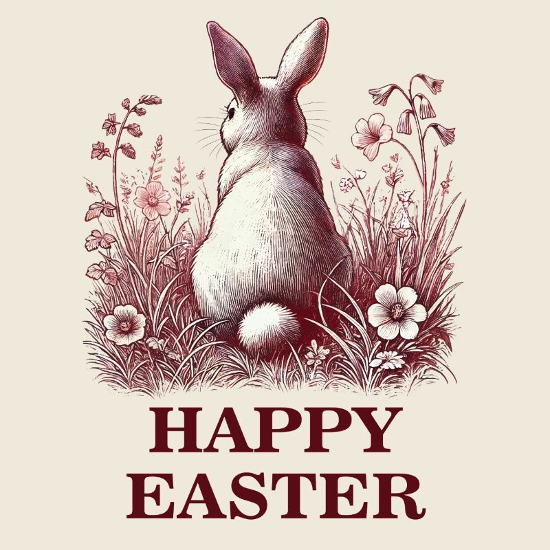 Easter Retro Bunny in Vintage Flower Field