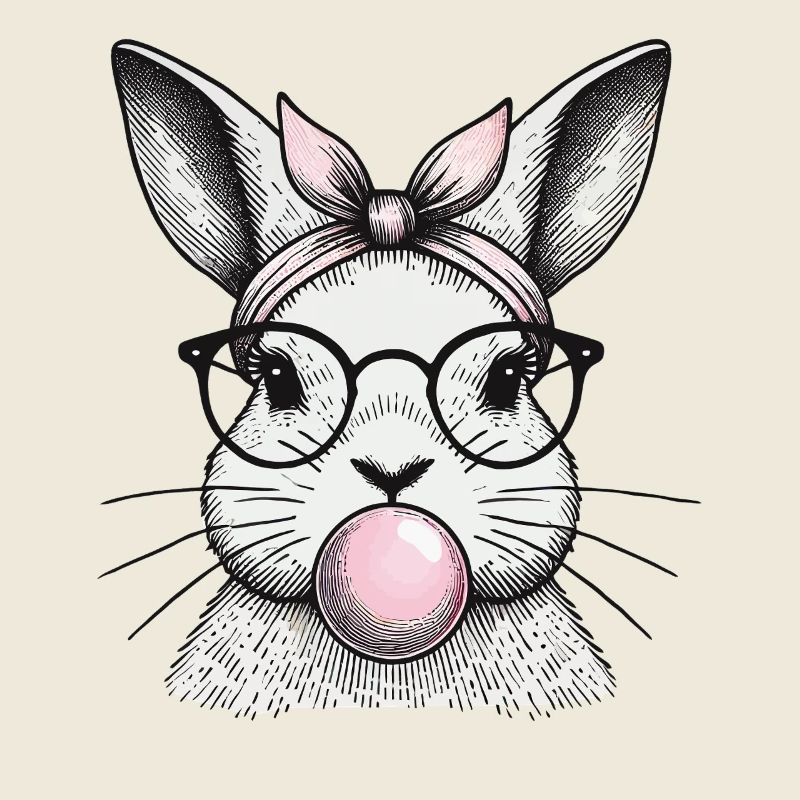Lapin rétro de Pâques avec bulle de chewing-gum