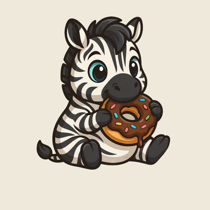 Mignon zèbre mangeant un beignet au chocolat