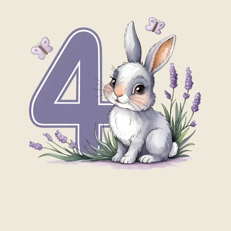 4th Birthday 4 Years Bunny Bunny Lavender Purple