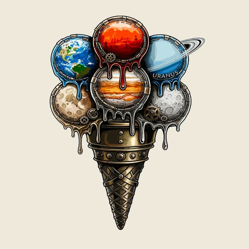 Steampunk Planeten Eiscreme Waffel Retro Sci-Fi